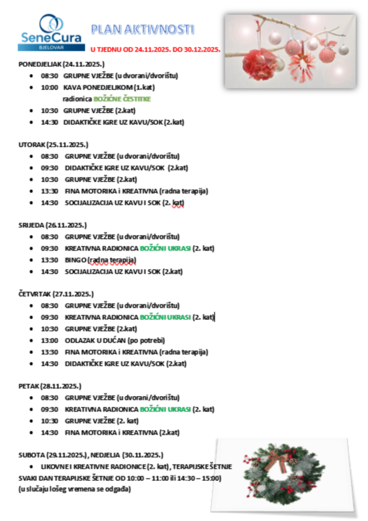 mjesečni plan aktivnosti studeni